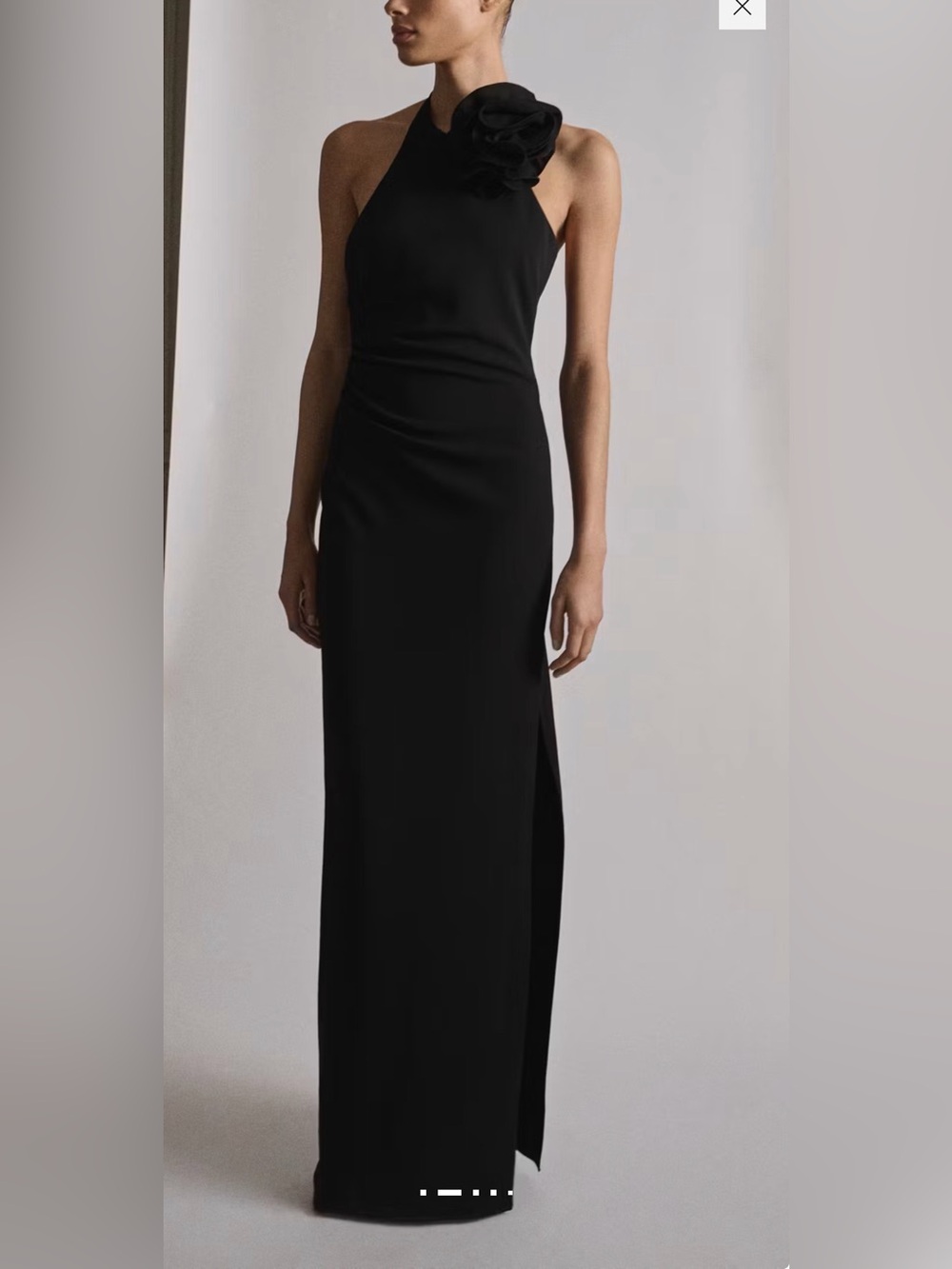Mango Black Halter Maxi Dress with Floral Shoulder Detail